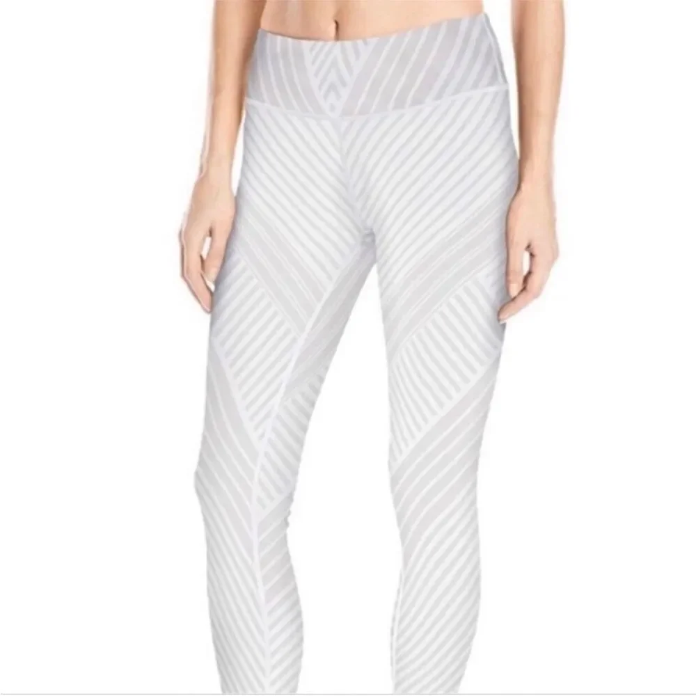 Alo Yoga Gray White Striped Leggings Women Size XS